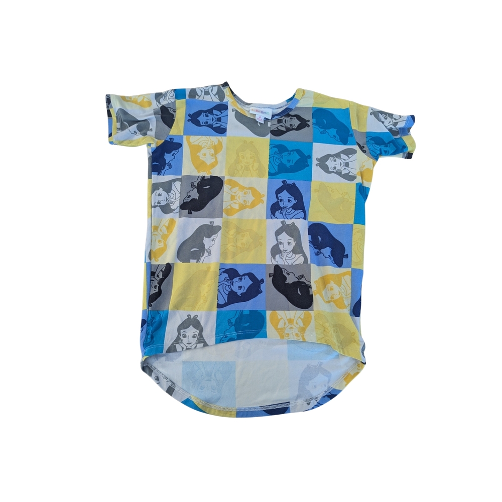 EUC lularoe girls size 6 small Disney Alice wonderland Gracie hi lo top yellow